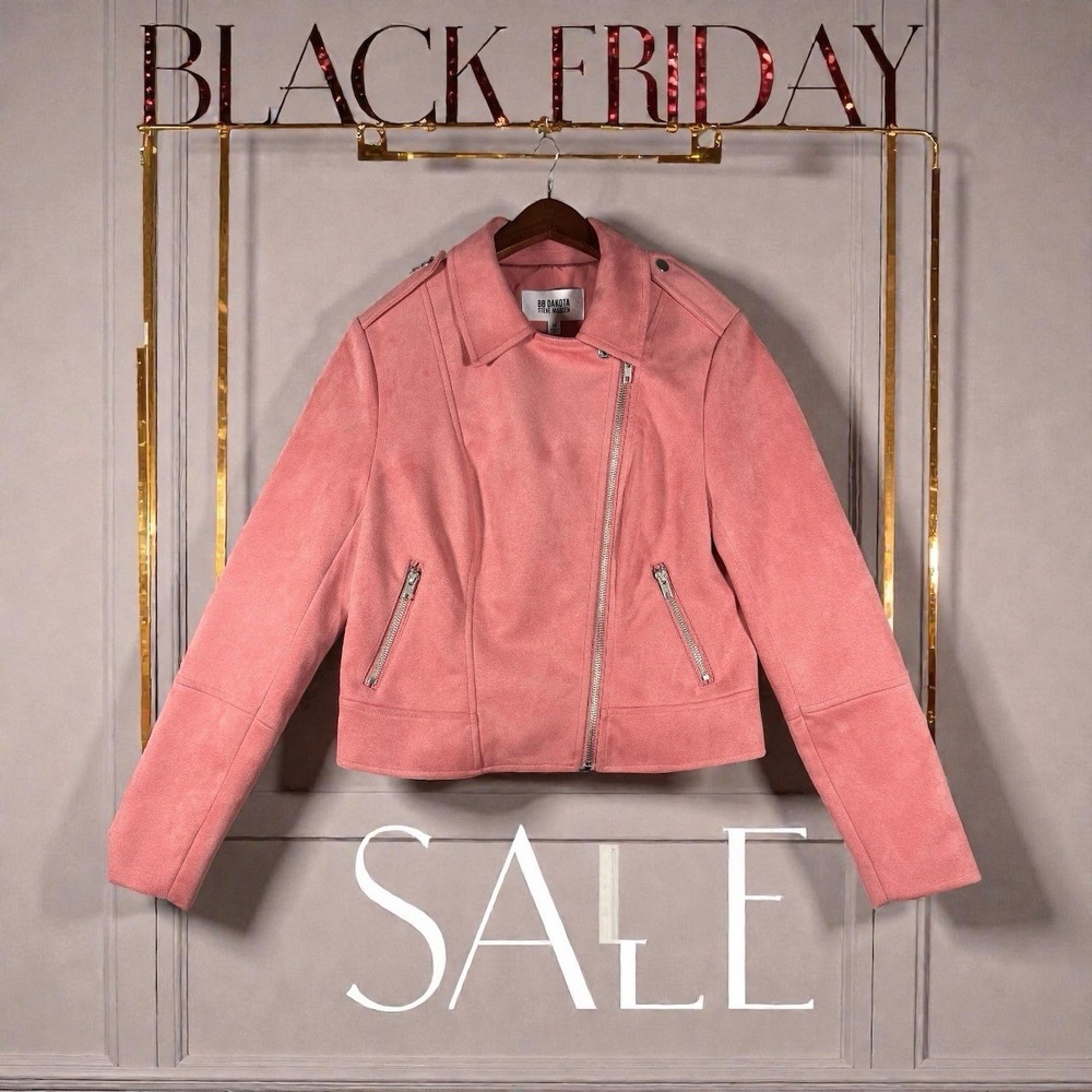NWT BB‎ Dakota Steve Madden Moto Jacket Deep Lipstick Pink Faux Suede Zip Size M